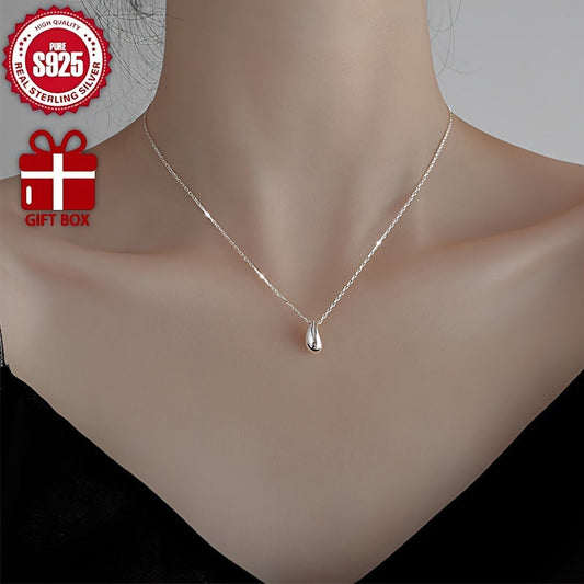 Exquisite teardrop pendant necklace made from high-quality 925 sterling silver with 18K golden plating. Hypoallergenic and designed to be gentle on skin. Comes with a stylish clavicle chain and a gift box. Perfect for everyday wear and special occasions.