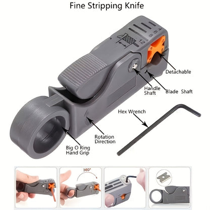 Professional LAN network repair kit includes RJ45 tester, crimping pliers, cable tracer, and clamp set. Portable, no batteries needed.