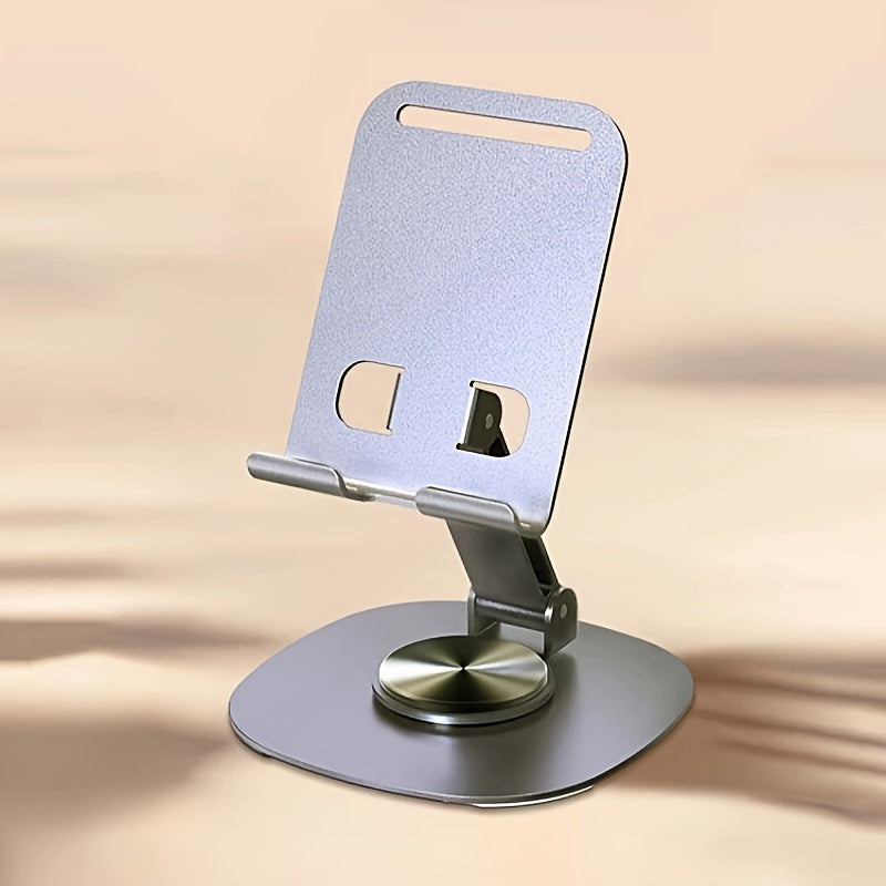 Metal phone holder rotates 360 degrees for all smartphones and tablets, compact, foldable, and portable for easy use in the office.