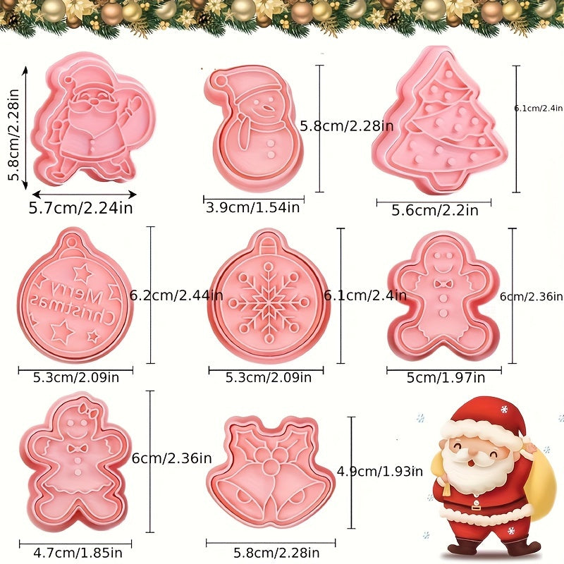 Set of 8 Christmas Cookie Cutters - Includes Gingerbread, Tree, Snowman, Santa, Bell, and Snowflake Shapes - Ideal for Holiday Baking and Decorating