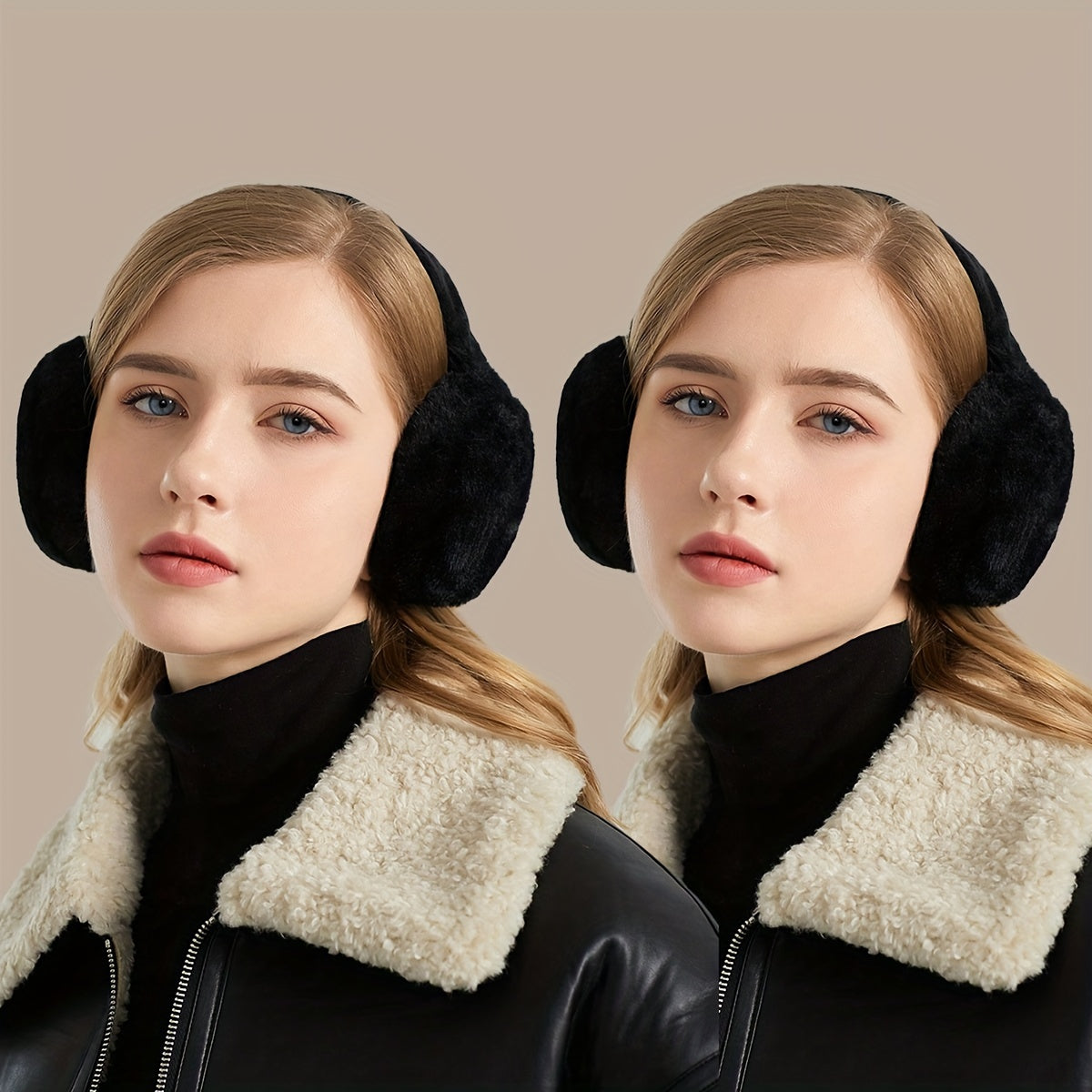 Set of 2 Women's Foldable Earmuffs in Solid Colors, Stylish and Portable Plush Warmth