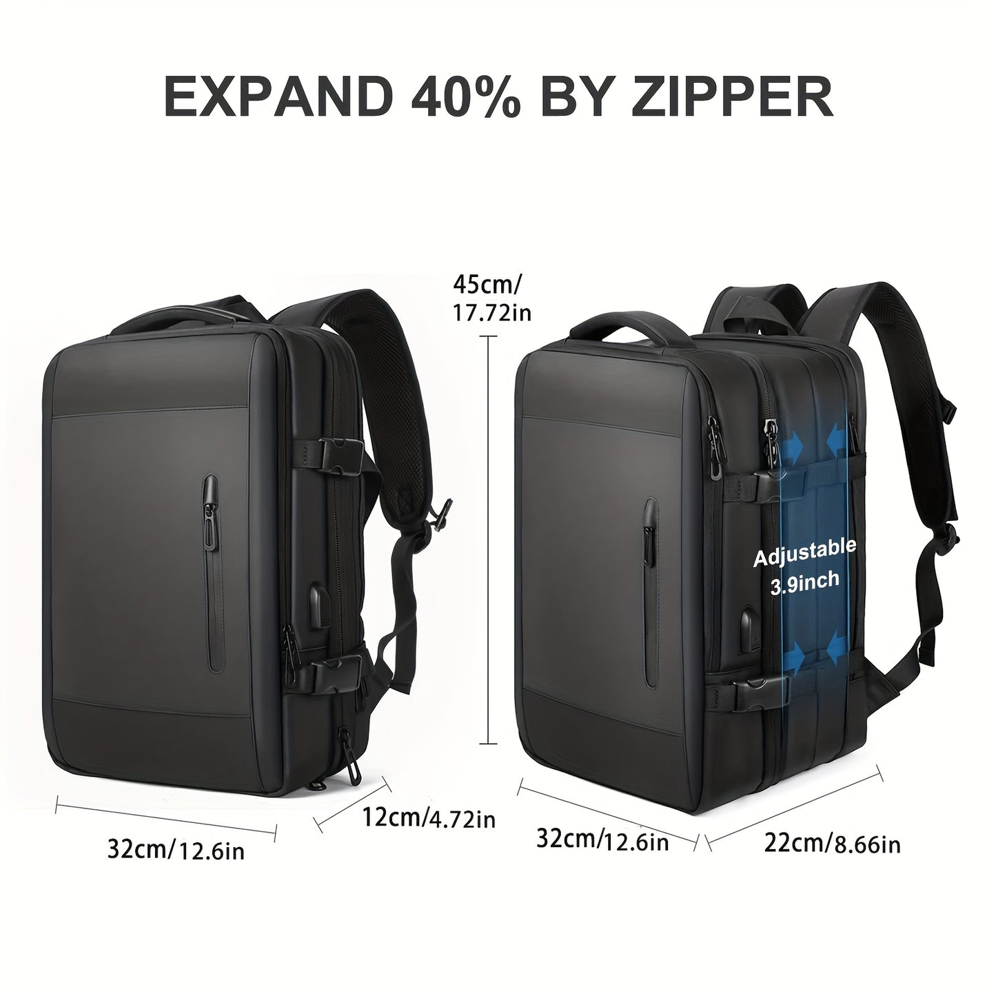 Spacious men's backpack with compartments for travel, business trips, laptops, and college students.