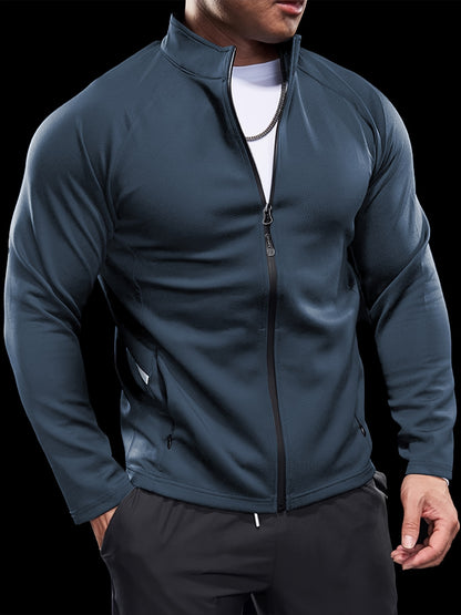 Men's full zip slim fit jacket, designed for sports and fitness with quick-dry and breathable material.