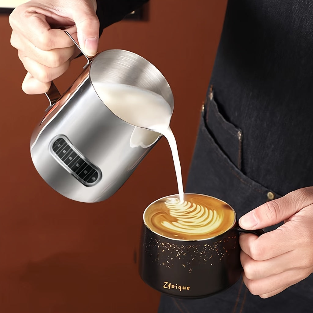 Stainless Steel Milk Frothing Pitcher with Temperature Display and Precision Pour Spout, Perfect for Latte Art and Espresso Making - 1 Piece, 3.6''x4.3''/9.2cm*11cm, Barista Essential.