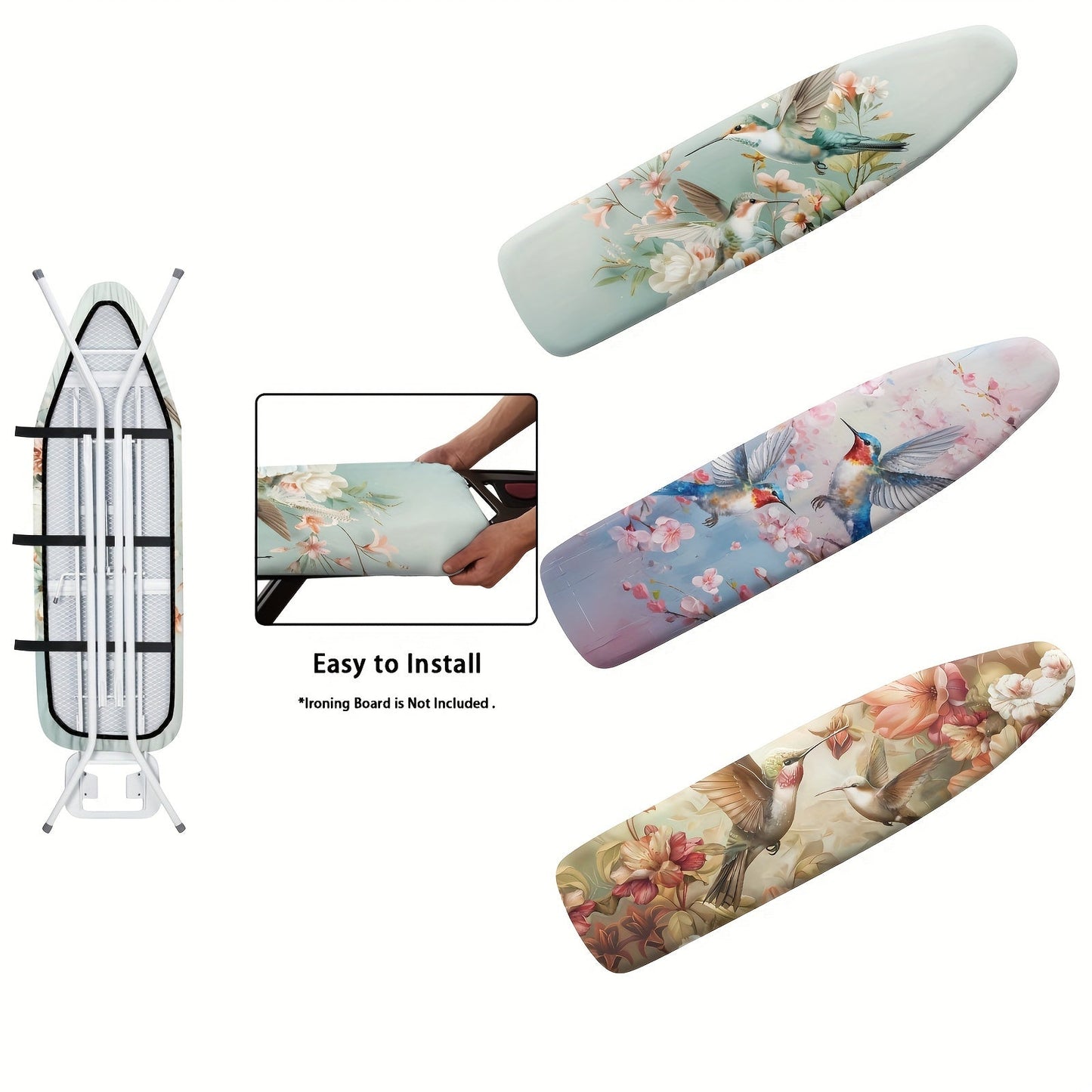 Ironing can be a breeze with the Rshubino Ironing Board Cover featuring a charming Hummingbird Floral Design. This cover comes with an Elastic Edge for a snug fit, is Non-Stick and Stain Resistant for easy cleaning, and is designed to fit Standard Size