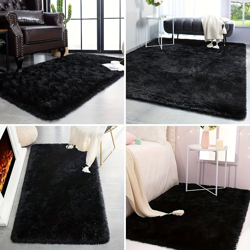 Soft and Fluffy Black Area Rug for Bedroom, Super Cozy Shaggy Carpet, Modern Plush Rug for Living Room or Dorm, Non-Slip Fuzzy Rug for Stylish Room Decor