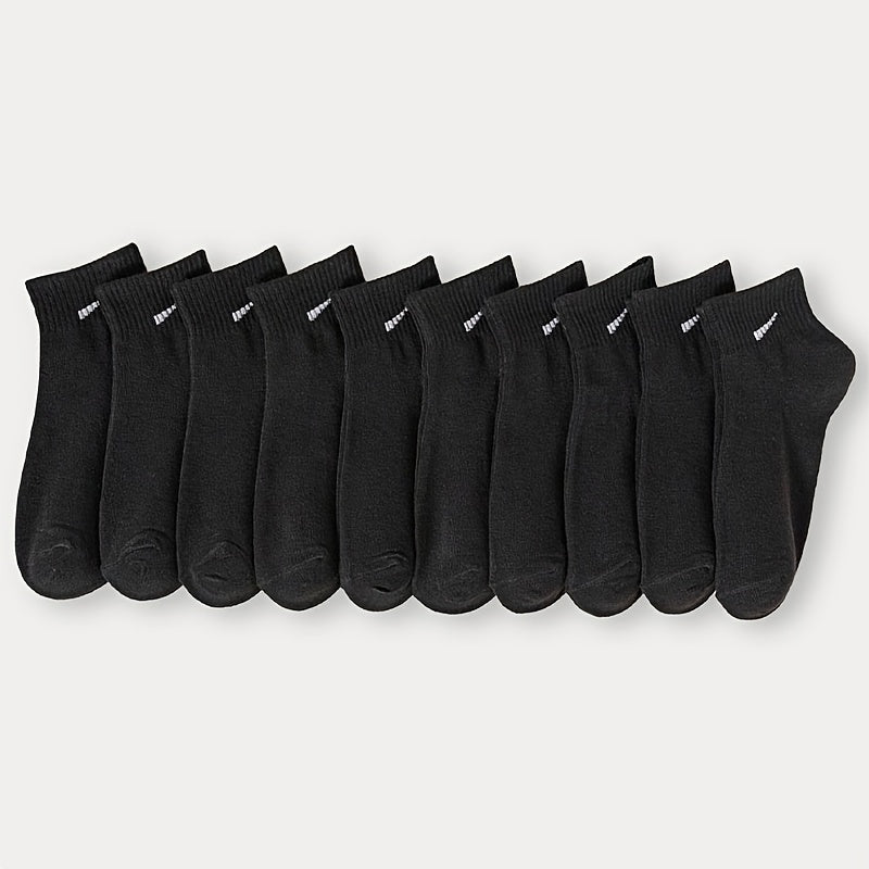 10 pairs of fashionable black and white ankle socks for women, made of 95% polyester and 5% spandex. Knitted fabric, machine washable, lightweight at 280g/m². Perfect for spring/summer.