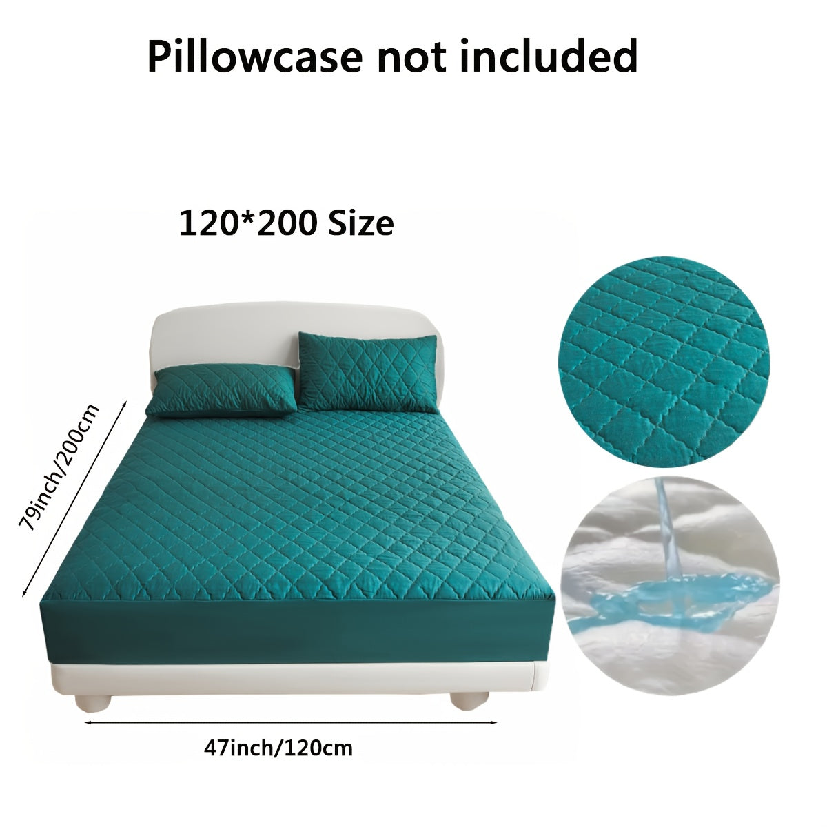 Diamond quilted waterproof bed sheet protector made of 100% woven polyester. Machine washable and available in multiple sizes (pillow shams not included).