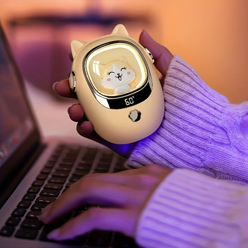 Stay warm on the go with this cute and convenient portable hand warmer featuring a digital display. Powered by a 3000mAh USB rechargeable lithium battery, this 5.5W plastic heater heats up quickly for outdoor activities such as hunting, golfing, camping