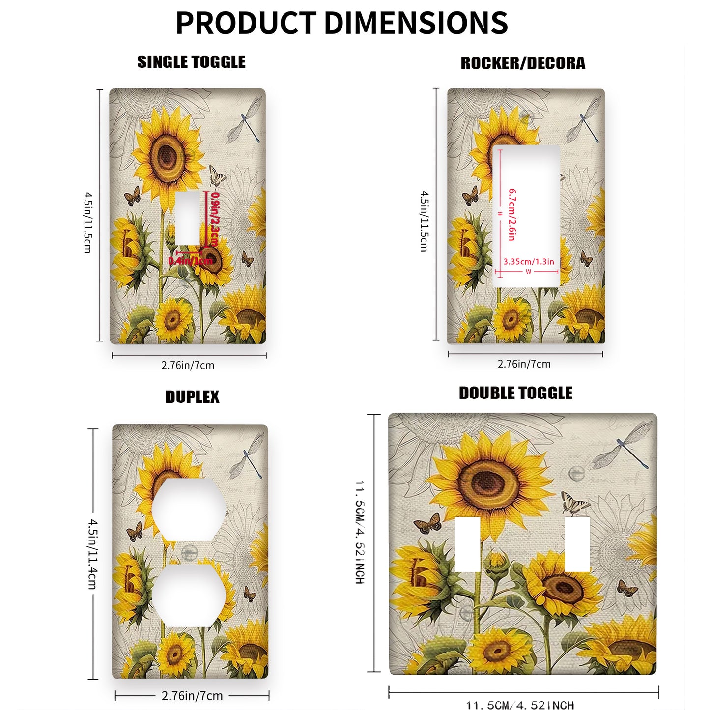 Sunflower decorative wall plate switch cover, country style, easy to clean, for bathroom and bedroom wall decor.