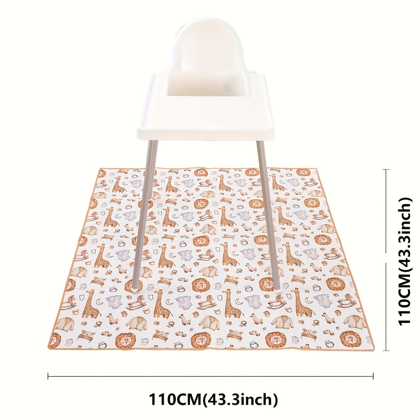 Non-Slip, Washable & Waterproof Play Mat Happyflute 109.22x109.22cm - Featuring Cute Animal Print for Kids' Dining Chairs & Tables. Also Doubles as a Portable Outdoor Picnic Blanket.