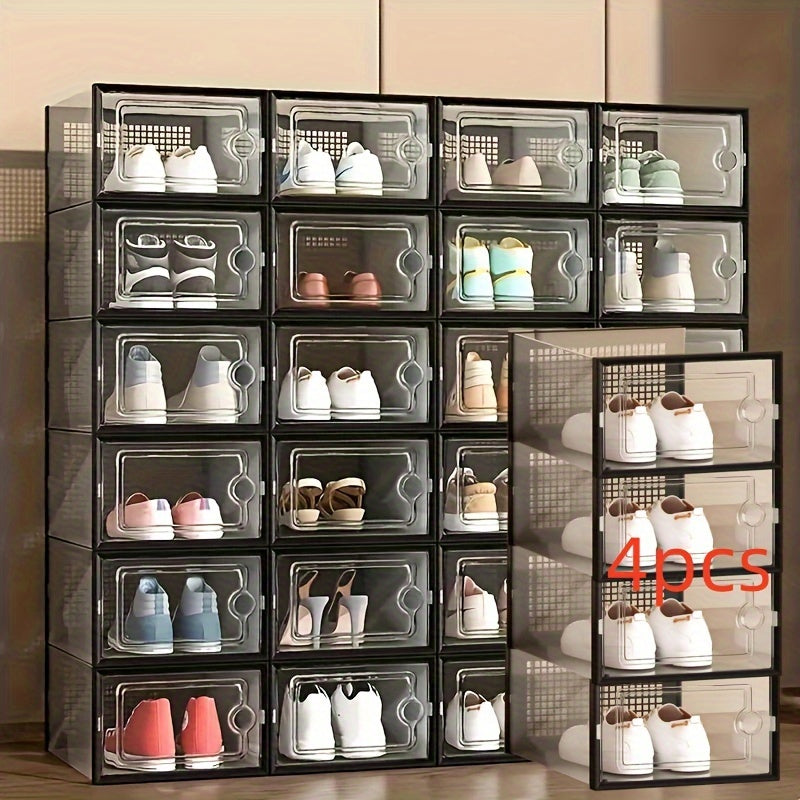 A range of multifunctional household furniture is available in sets of 4, 12, or 18 pieces. These stackable shoe rack storage boxes are waterproof and dustproof, making them perfect for sports shoes. The rectangular plastic shoe cabinets have snap