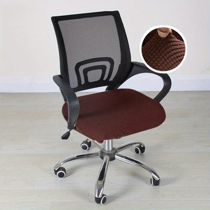 Modern elastic office chair protector made of polyester and spandex. Features non-slip box cushion design and machine washable.