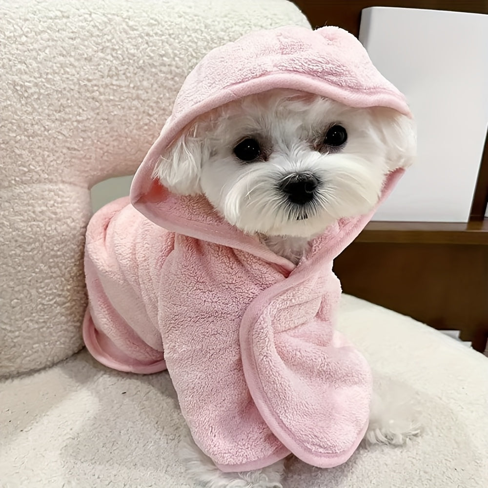 Highly absorbent microfiber bathrobe for small to medium pets - fast drying, soft, secure closure.