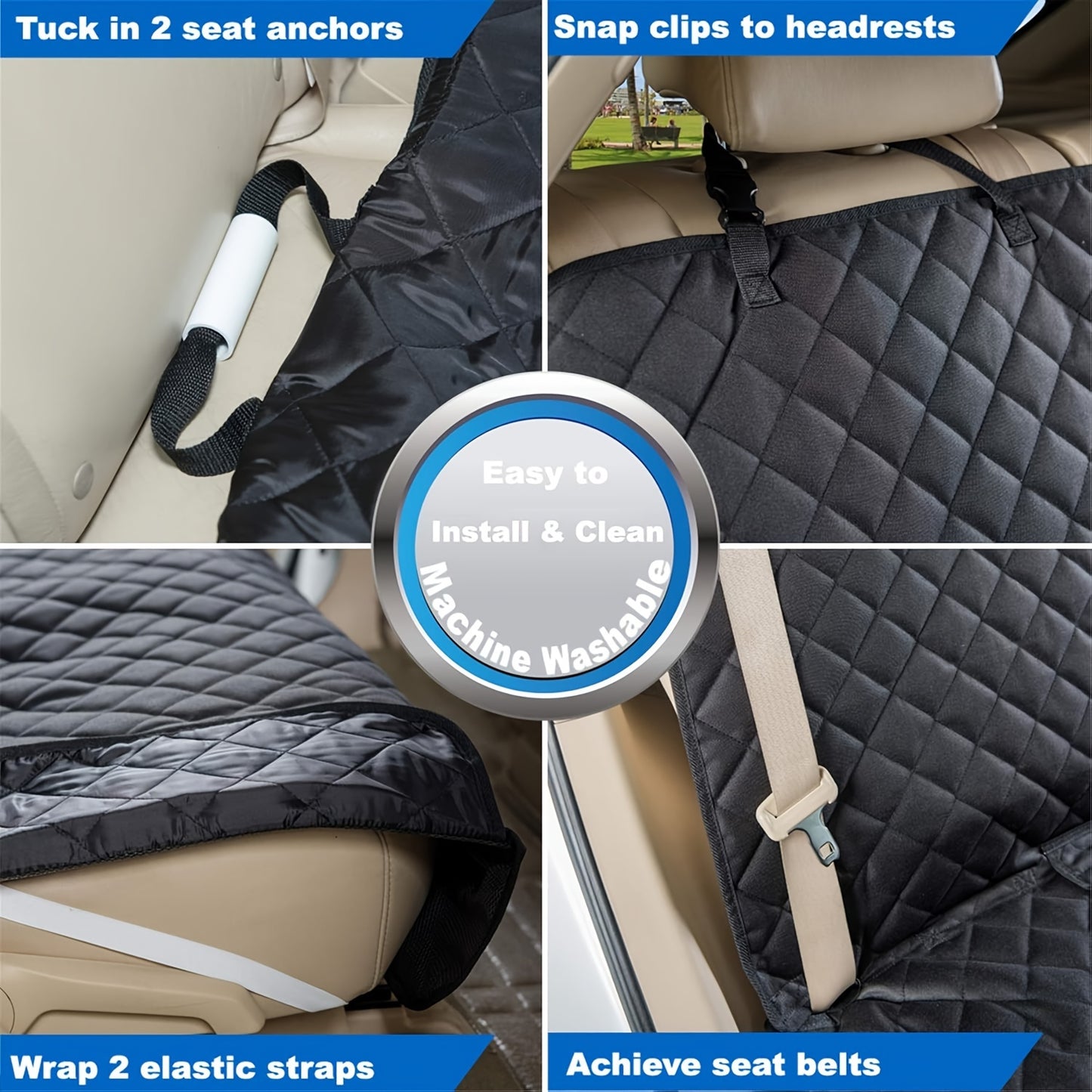 Multifunctional dog car seat cover is waterproof, durable, and versatile. Fits securely in cars, trucks, and SUVs.