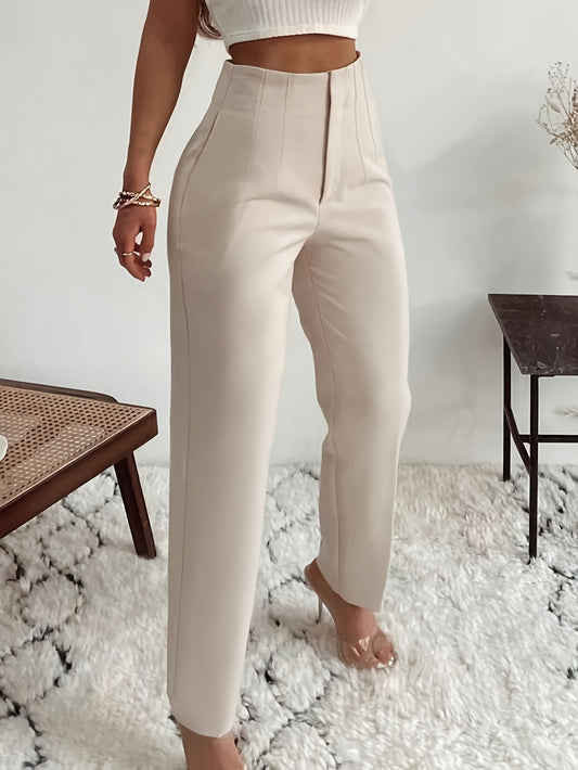 High-waist casual trousers for women, slim fit, made of 100% polyester. Solid color, suitable for all seasons. 150g/m² woven fabric, ideal for adults.