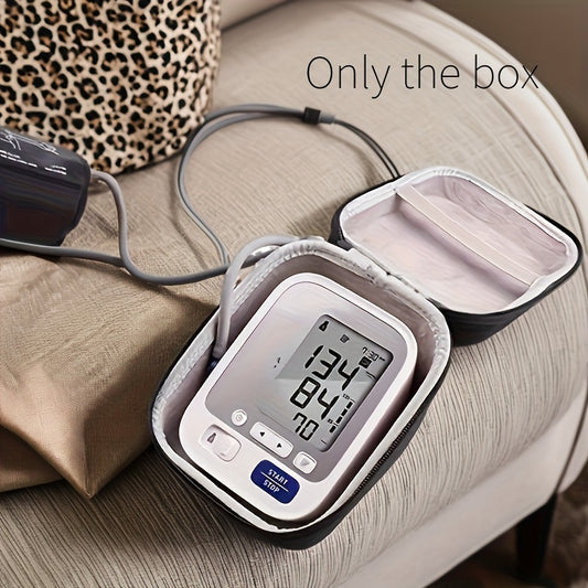 Portable blood pressure monitor case with strap for home use, organizing cuffs and digital devices.