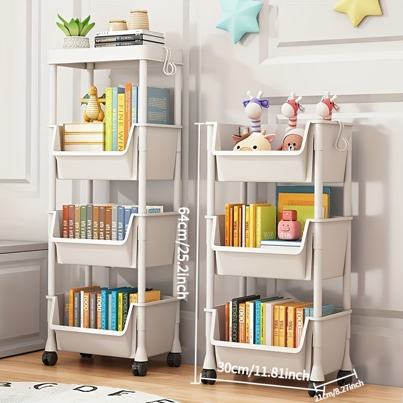 Versatile White Plastic Organizer Rack with Wheels - No Assembly Required! Perfect for Kitchen, Bathroom, and Home Storage - Ideal for Books, Snacks, and Household Items