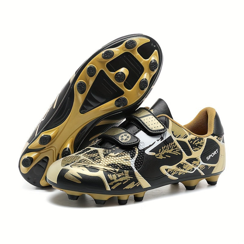 Boy's FG Football Boots with Hook & Loop Fastener, Outdoor Anti-skid Breathable Soccer Cleats