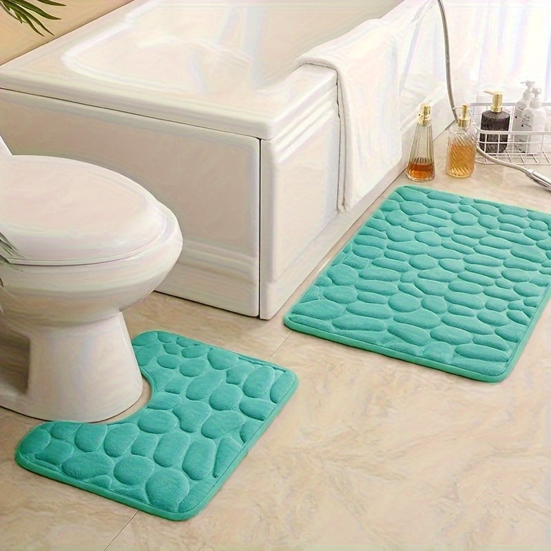 Soft 25D sponge bath mat set, 2 pieces, highly absorbent and non-slip, ideal for bathtubs and showers.