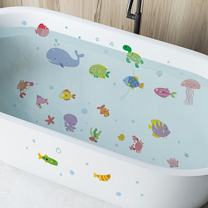 6 non-slip bathtub stickers with underwater animal patterns, frosted for bathroom safety.