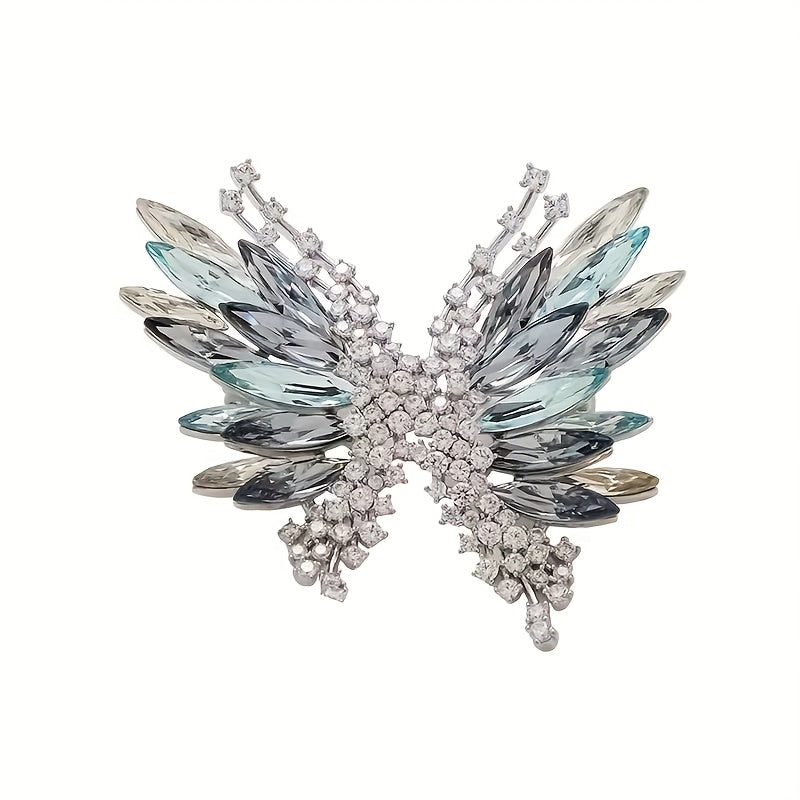 Stylish Rhinestone Butterfly Brooch Pin, Crystal-Embellished Fashion Accessory in Unique 3D Design for Women