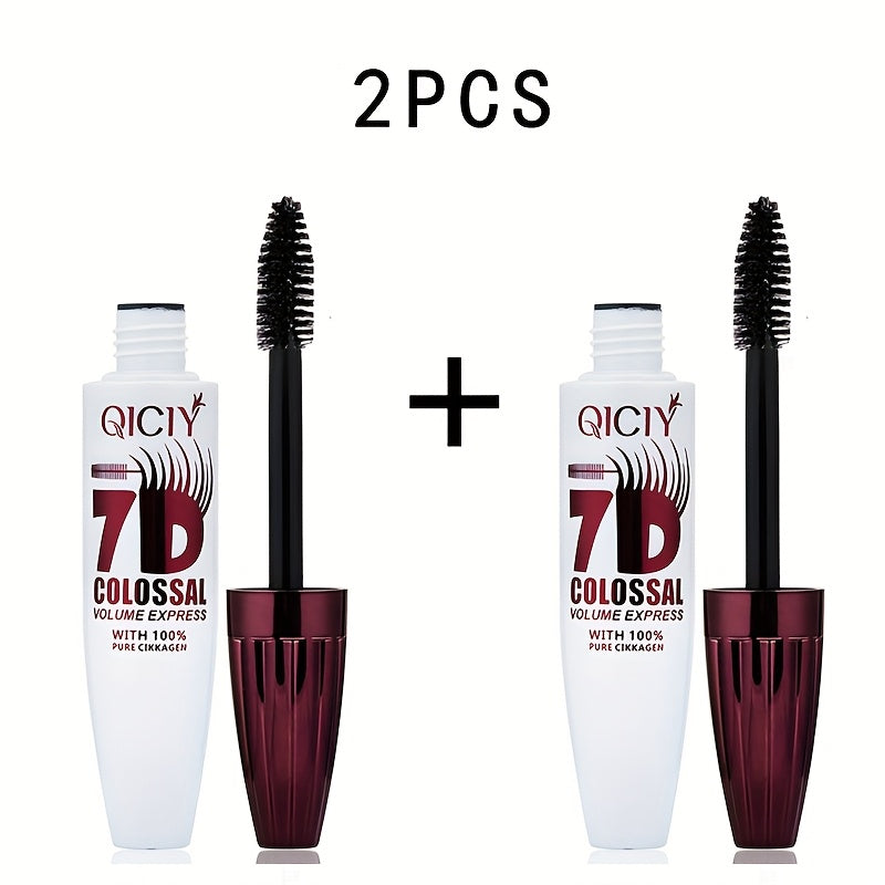 QIcy 7D Colossal Volume Waterproof Mascara - Natural, Smudge-Proof, Long-Lasting Curl & Thick Black Lash Extension Primer with Fine Orchid Extract for All Skin Types, All-Day Eyelash