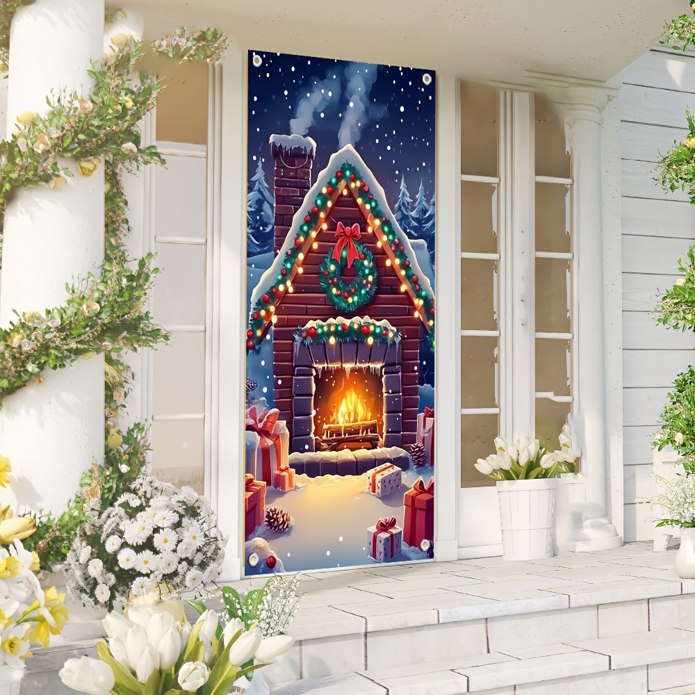 Festive Snowy Fireplace Door Cover - Ideal for Holiday & Winter Events, Infuses Cozy Atmosphere into Every Entryway