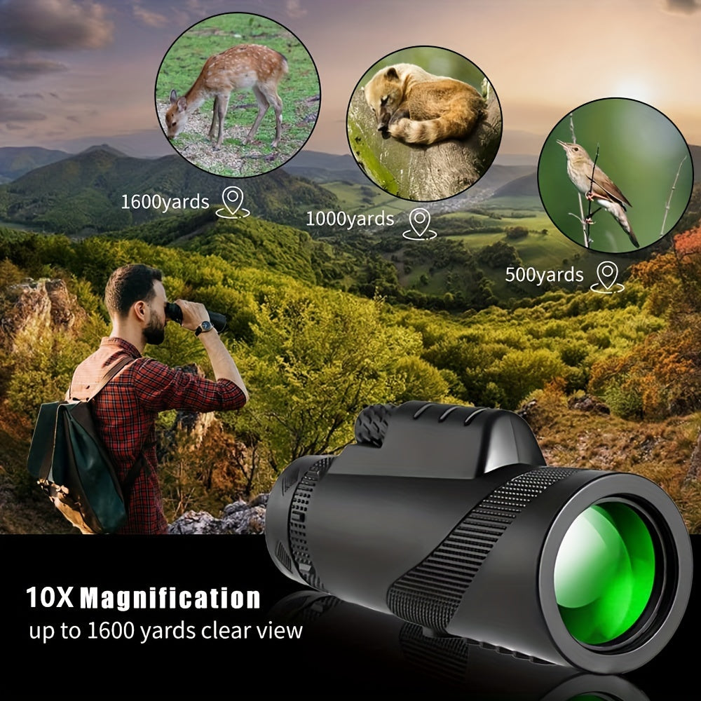 10x40mm High Definition Monocular Telescope for Adults - Portable Handheld with FMC Lens, Clear Long Distance Viewing for Outdoor Activities such as Camping, Hiking, Wildlife Observation