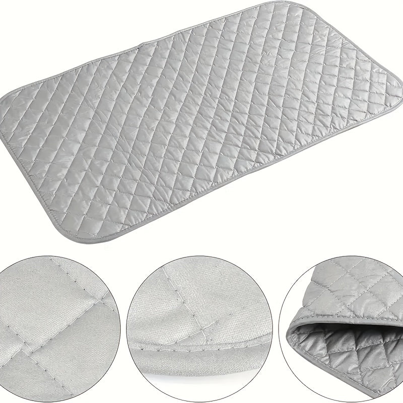 Portable and lightweight Heat-Resistant Quilted Ironing Pad Mat, measuring 45.72x83.82 cm. This non-electric ironing pad is compact and space-efficient, making it ideal for home and travel. Fits washer and dryer for added convenience, offering the