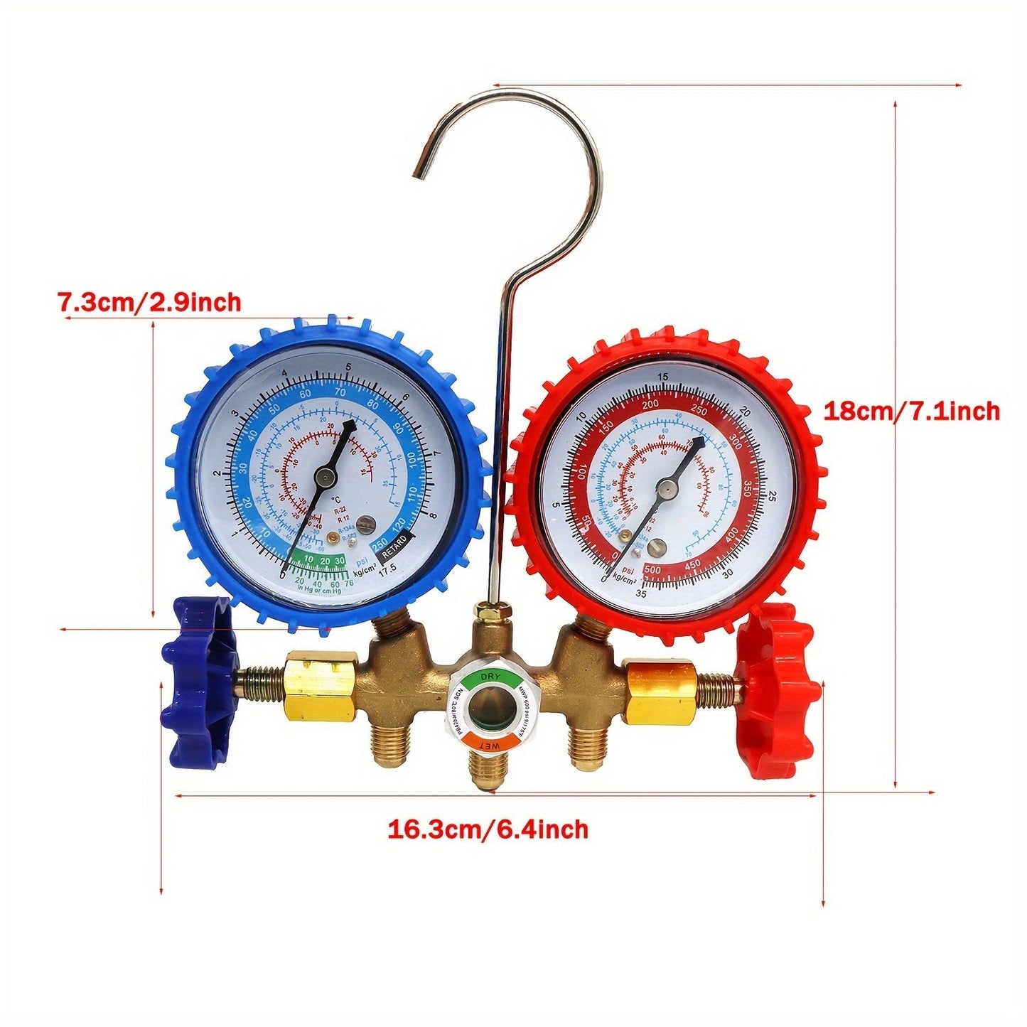 Car AC Dual-Gauge Refrigerant Pressure Tester Set - Made of Long-lasting Plastic and Metal, Does Not Require Power - Perfect for R22, R502, R404A, and R134A refrigerants