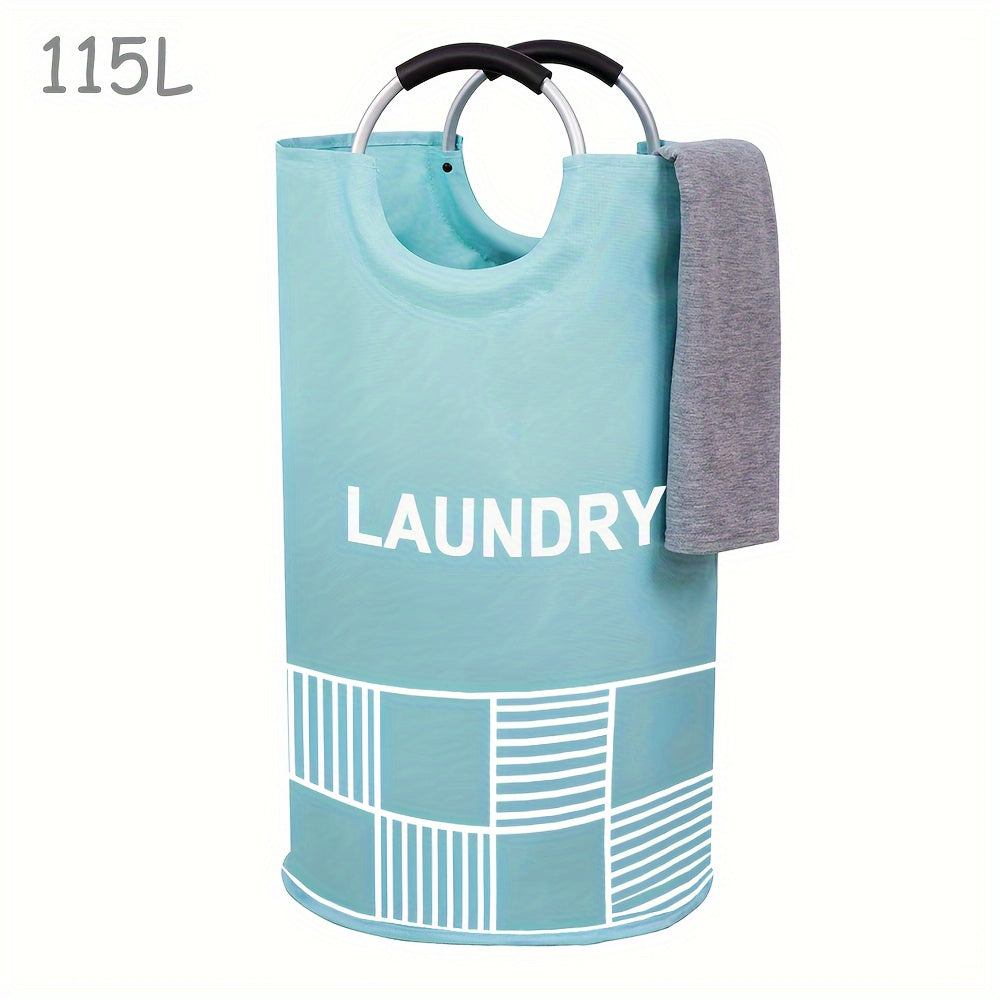 Waterproof laundry hamper with padded handles, stands up well and collapses for easy storage. Perfect for bathroom, laundry room, balcony, dorm, and more. Stay organized with this 82L/115L laundry basket.