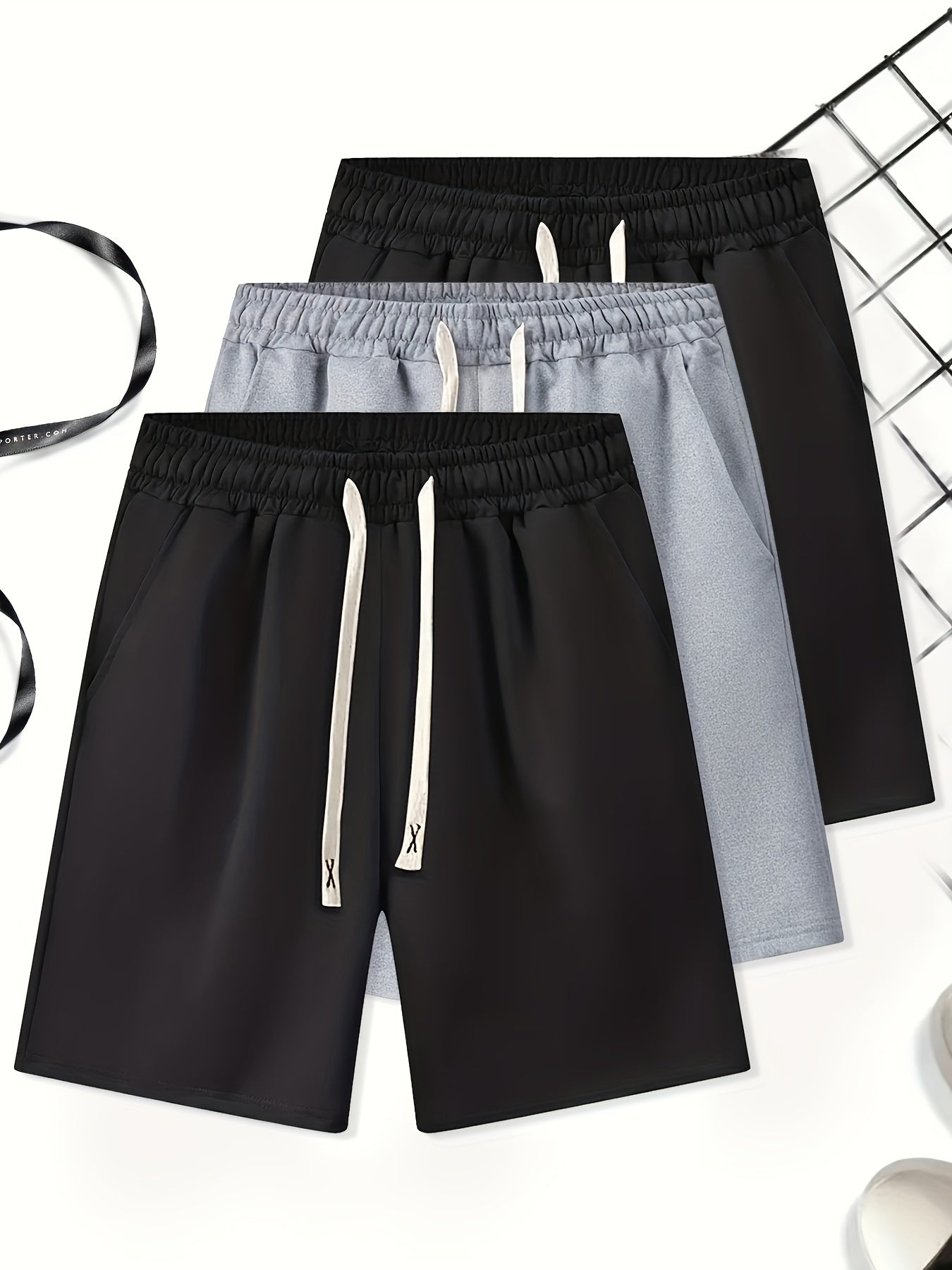 Solid 3-piece shorts for plus size men, perfect for summer outdoor sports.