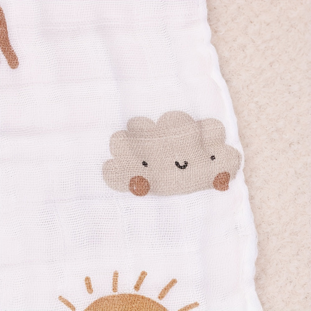 Set of 5 Bamboo Muslin Square Towels featuring adorable prints. These soft, 4-layer face towels can also be used as burp cloths.