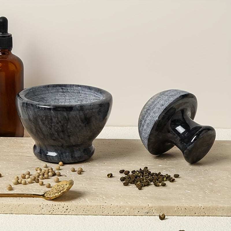 Marble Mortar and Mushroom Pestle Set - 9.65 cm, 1/2 Cup Capacity - Stone Grinder for Crushing Pills and Spices - Easy to Use and Clean - Effortless Fine Grinding - Natural Black and White Stone Grinder.