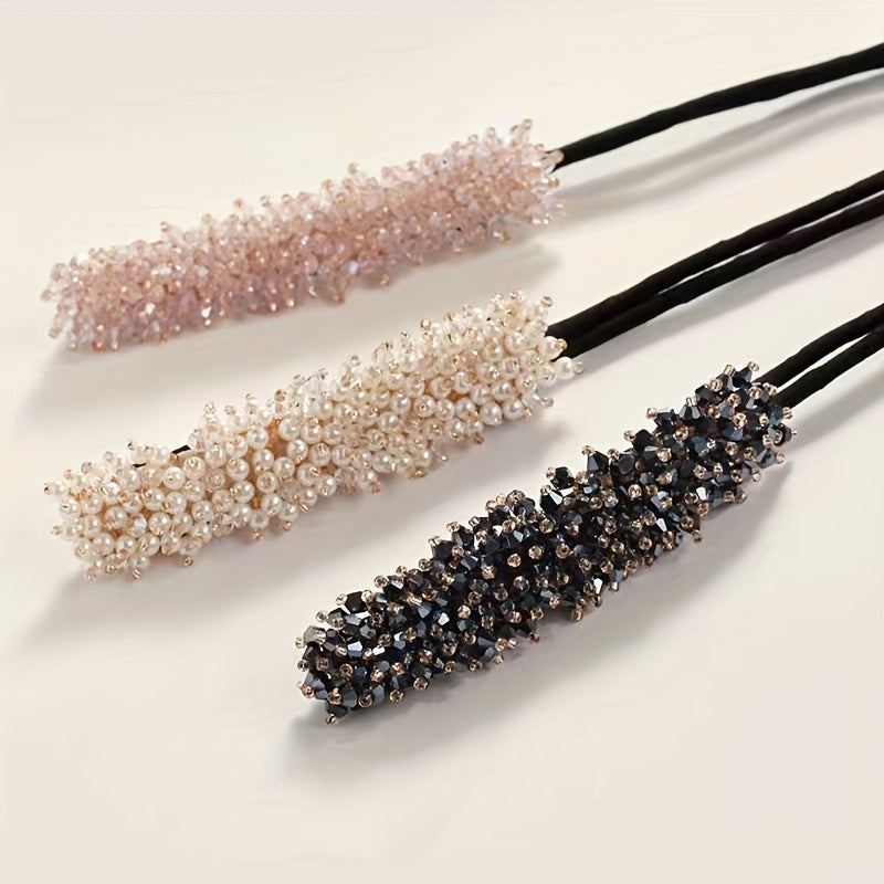 Elastic hair tie with sparkling crystal decorative hair loops for stylish women's hair accessories.