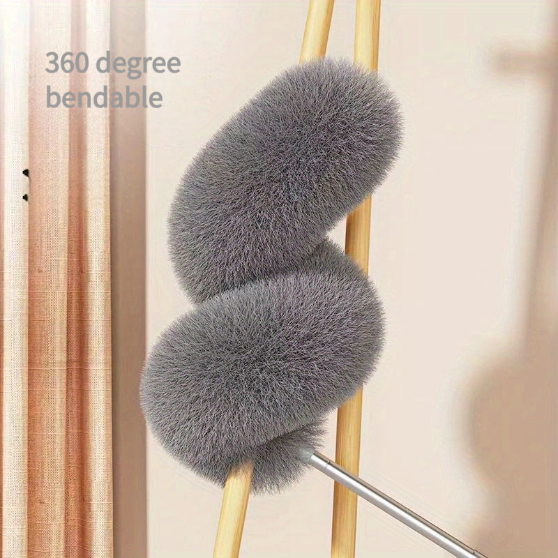 One piece of electrostatic dusters with an extension pole that includes a retractable dust removal brush, a bendable head dusting brush, and a reusable washable ceiling fan duster. Ideal for cleaning high ceilings, furniture, cars, and other surfaces.