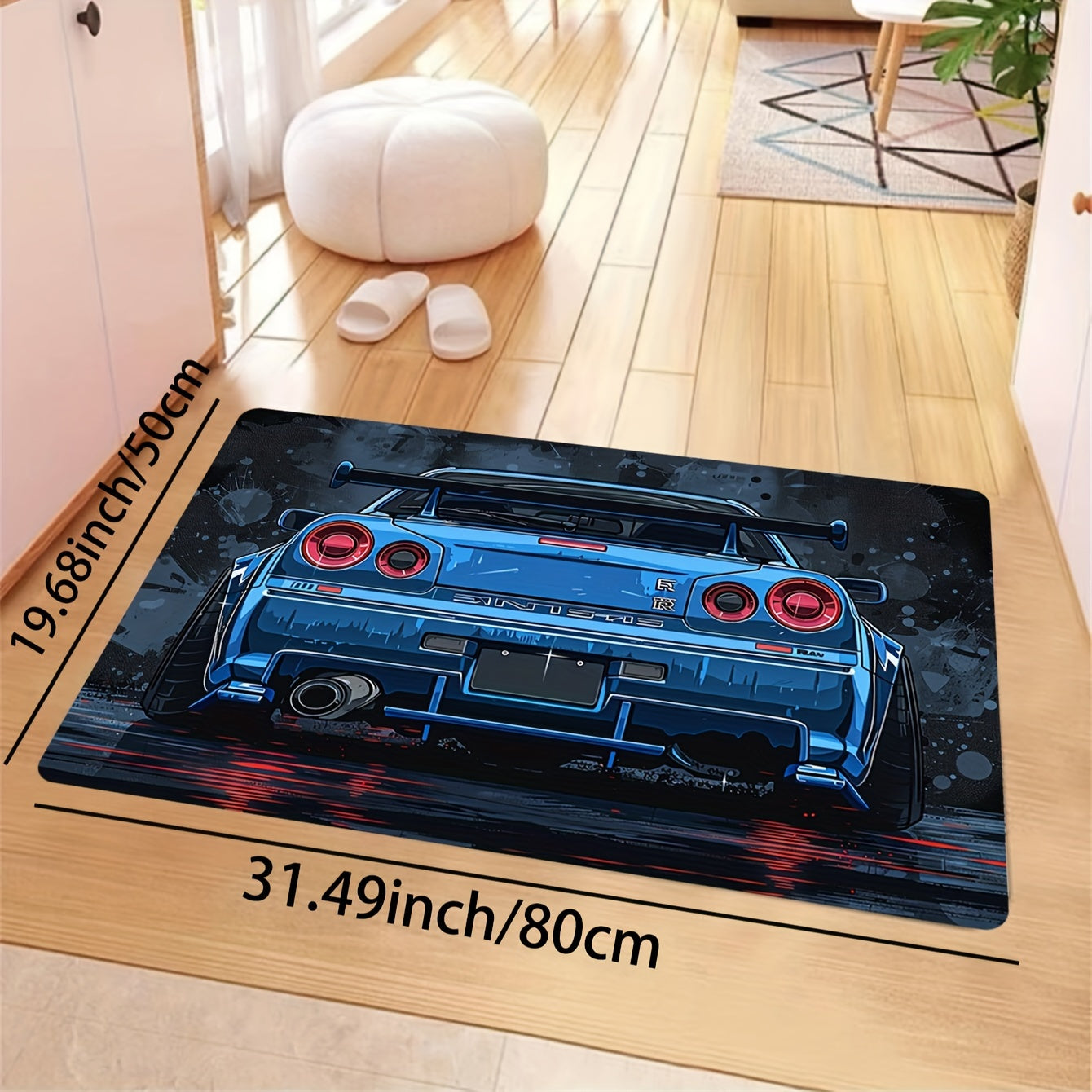 Stylish Sports Car Design Doormat, Made with 8mm Thick Soft Polyester Material, Easy to Clean in the Washing Machine, Rectangular Indoor Rug Perfect for Living Room, Bedroom, Kitchen, Entryway - Features Non-Slip Backing for Safety and a Decorative Touch