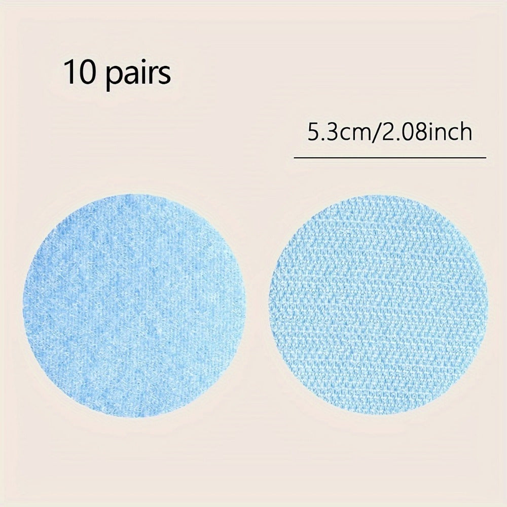 20 pieces or 10 pairs of adhesive back sofa sticker holders, each measuring 5cm (2 inches) in diameter. Ideal for home, DIY projects, and handicrafts, featuring strong fixing fabric fasteners with a back tape strip for easy attachment.