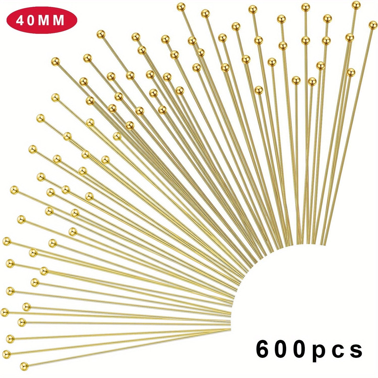 Set of 600 Copper Ball Head Pins, 16-35mm Eye Pins for Earrings, Bracelets, and Crafts - Perfect for Fashion Jewelry Making Projects