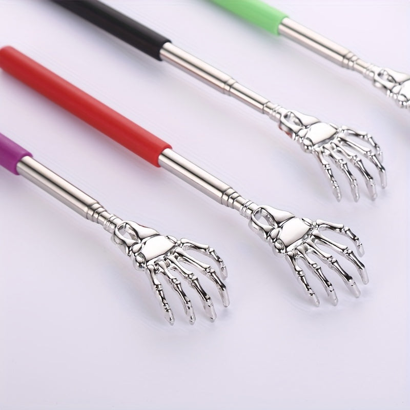 Telescopic stainless steel back scratcher for adults and elderly.