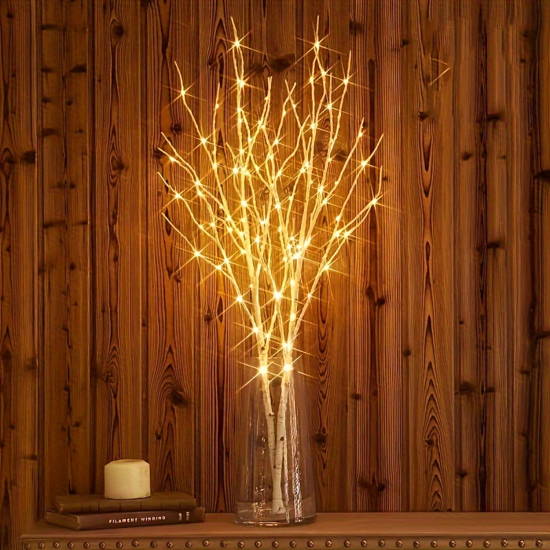 Battery-powered illuminated artificial birch branch, ideal for indoor decor and special events.