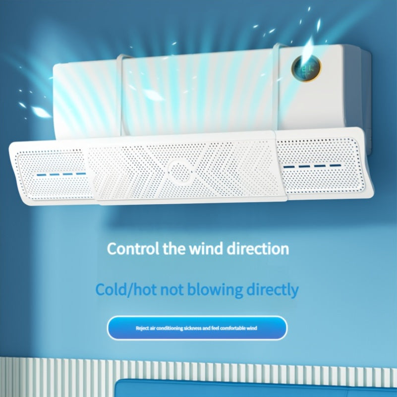 Wind deflector for air conditioners in hook style, made of easy-to-install plastic windscreen, designed to prevent direct airflow, promotes efficient windproofing without requiring electricity, provides comfortable airflow guidance.