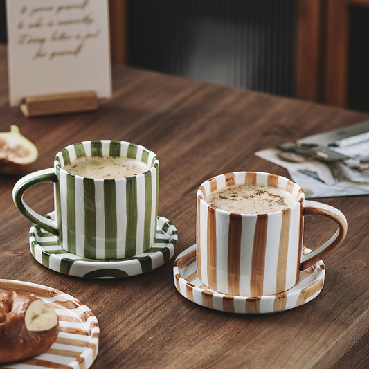 Vintage striped teacup and saucer set for all occasions, perfect for morning tea or coffee. Ideal for home, garden, and restaurant use. Great gift idea for any season.