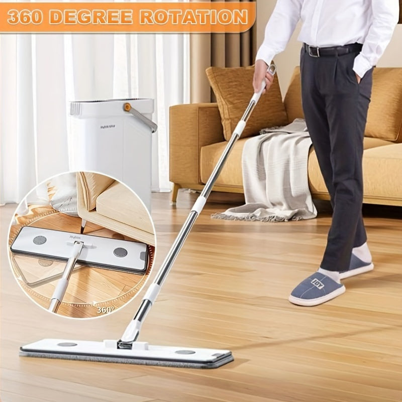 Get your hands on the Joybos Hand-Free Mop, complete with a long pole, large head, and 4 pads for ultimate cleaning convenience. With a flexible rotating 360° design, double wiper, and clothes clamp hole, this plastic and stainless steel mop requires no