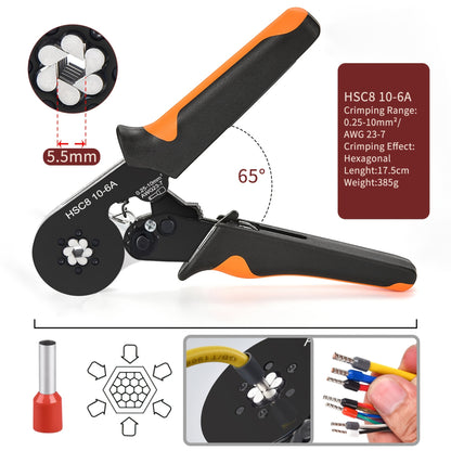 1 Set Ferrule Crimping Tool Kit with 1200 PCS Wire Connectors, Ferrule Crimper for Insulated Electrical Ferrules 23-7 AWG (0.25-10 mm²)