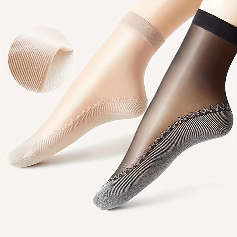 4 pairs of women's mesh socks with non-slip bottom, sweat-absorbing, flesh-colored.