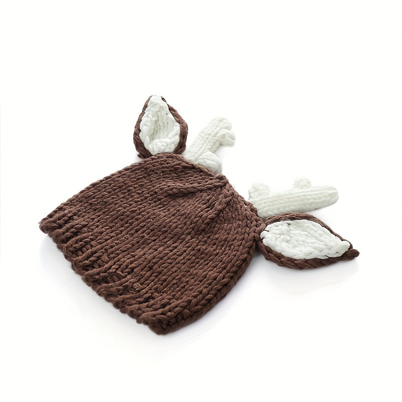 Handmade Christmas Deer Coffee-colored Two-piece Set, Velvet Woven Photography Props for Kids