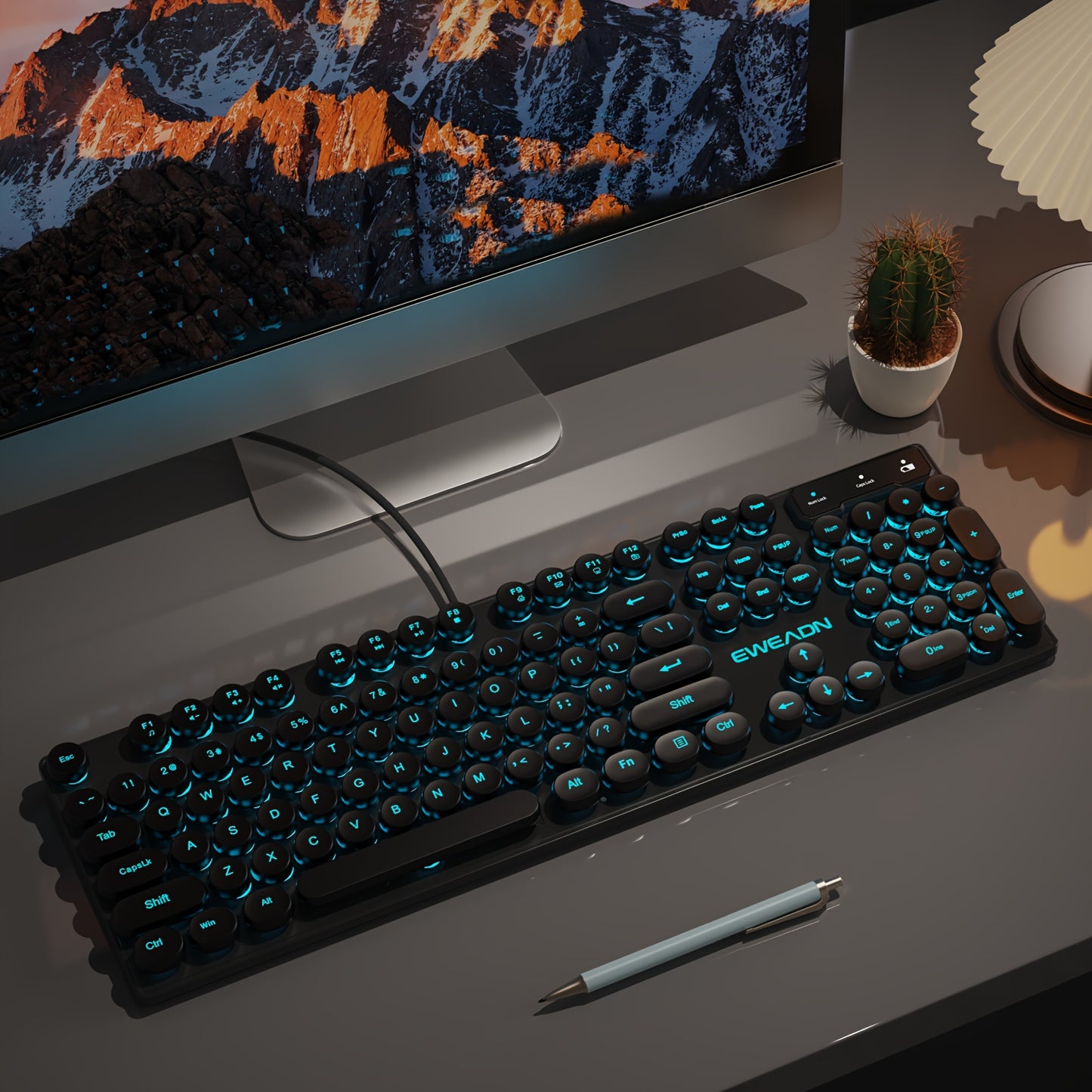 EWEADN GX330 Wired Gaming Keyboard with Retro Punk Style, RGB LED Backlit, Ergonomic Design, 104 Keys, USB Powered, Ideal for Gaming & Office Use.