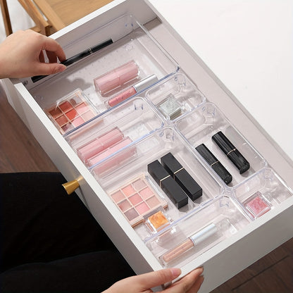 7-piece cosmetic storage box with drawer divider for organizing cosmetics, lipstick, and sundries.